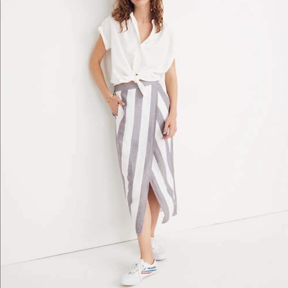 Madewell White/Grey Striped Overlay Skirt